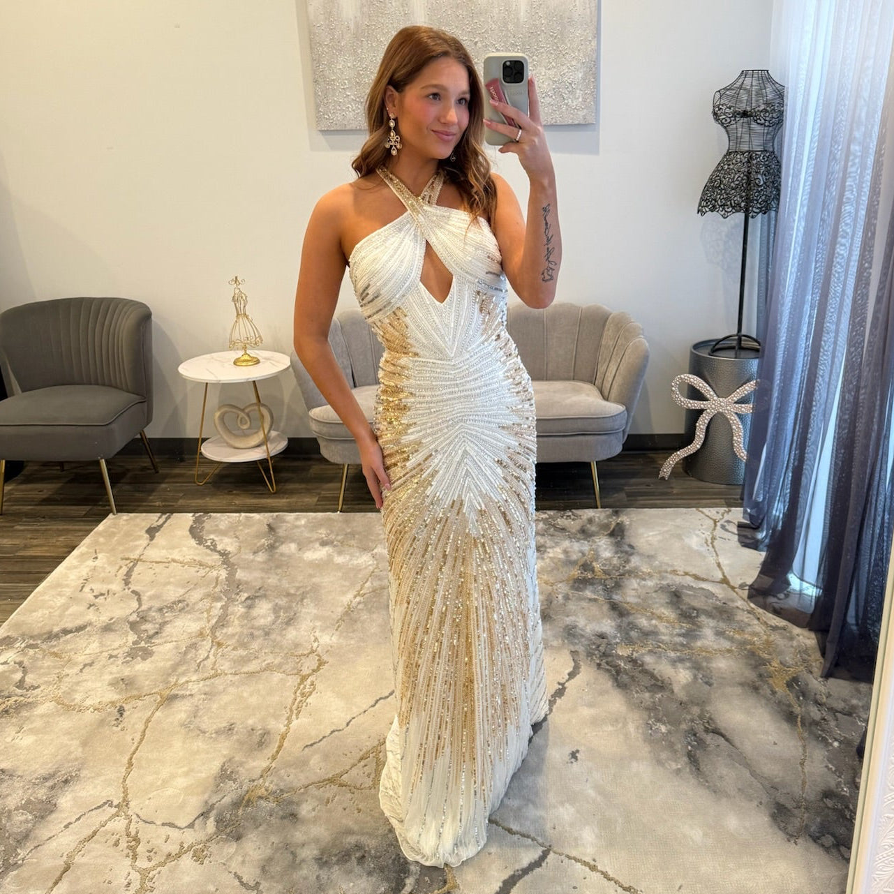 Amarra 88304 Ivory Gold Prom Dress 