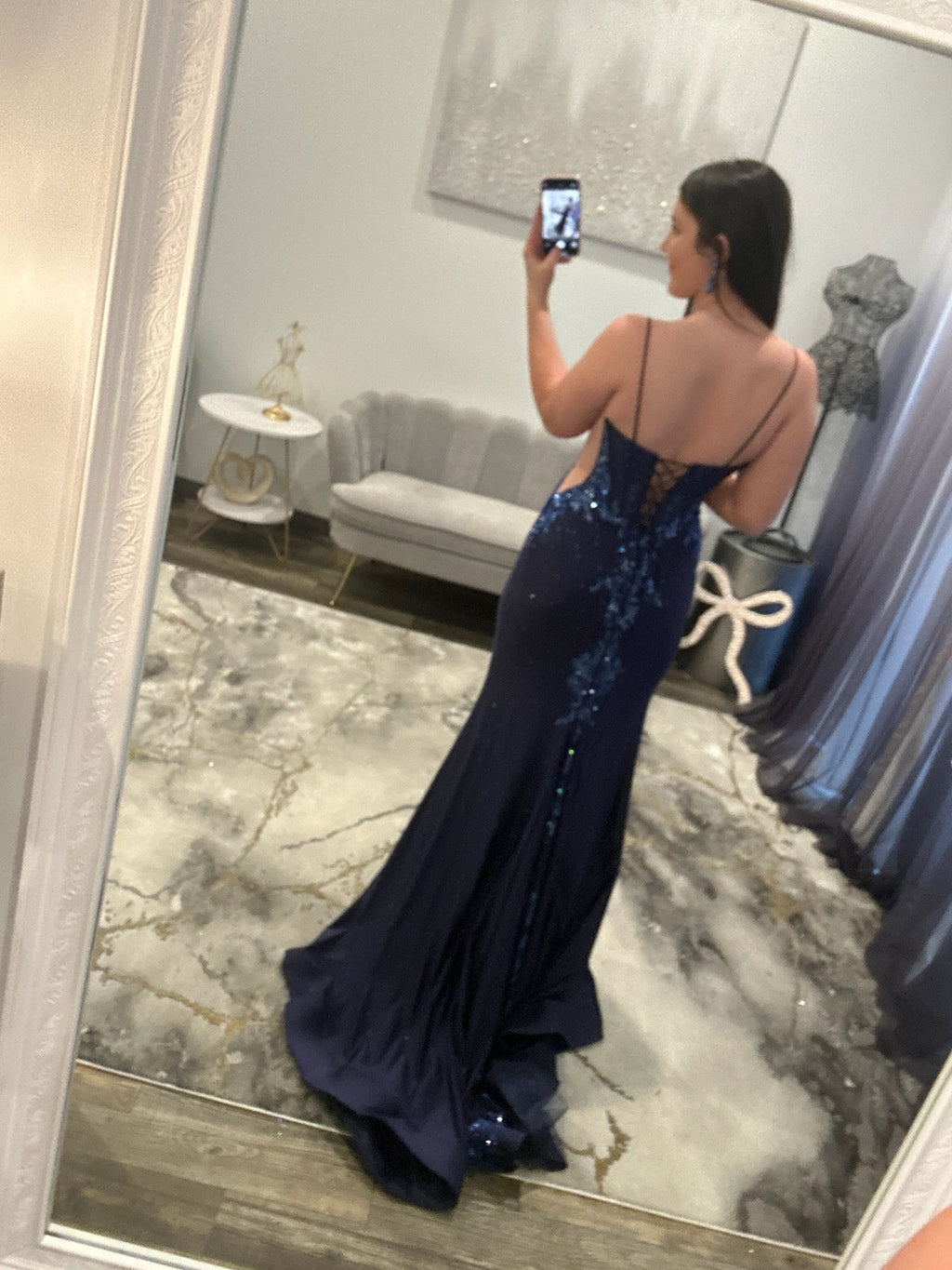Amarra 89068 Navy Prom Dress JoycesTPR Back 