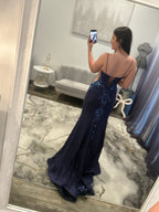 Amarra 89068 Navy Prom Dress JoycesTPR Back 