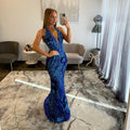 Amarra 89203 Bright Royal Turquoise Halter Prom Dress 