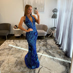 Amarra 89203 Bright Royal Turquoise Halter Prom Dress 