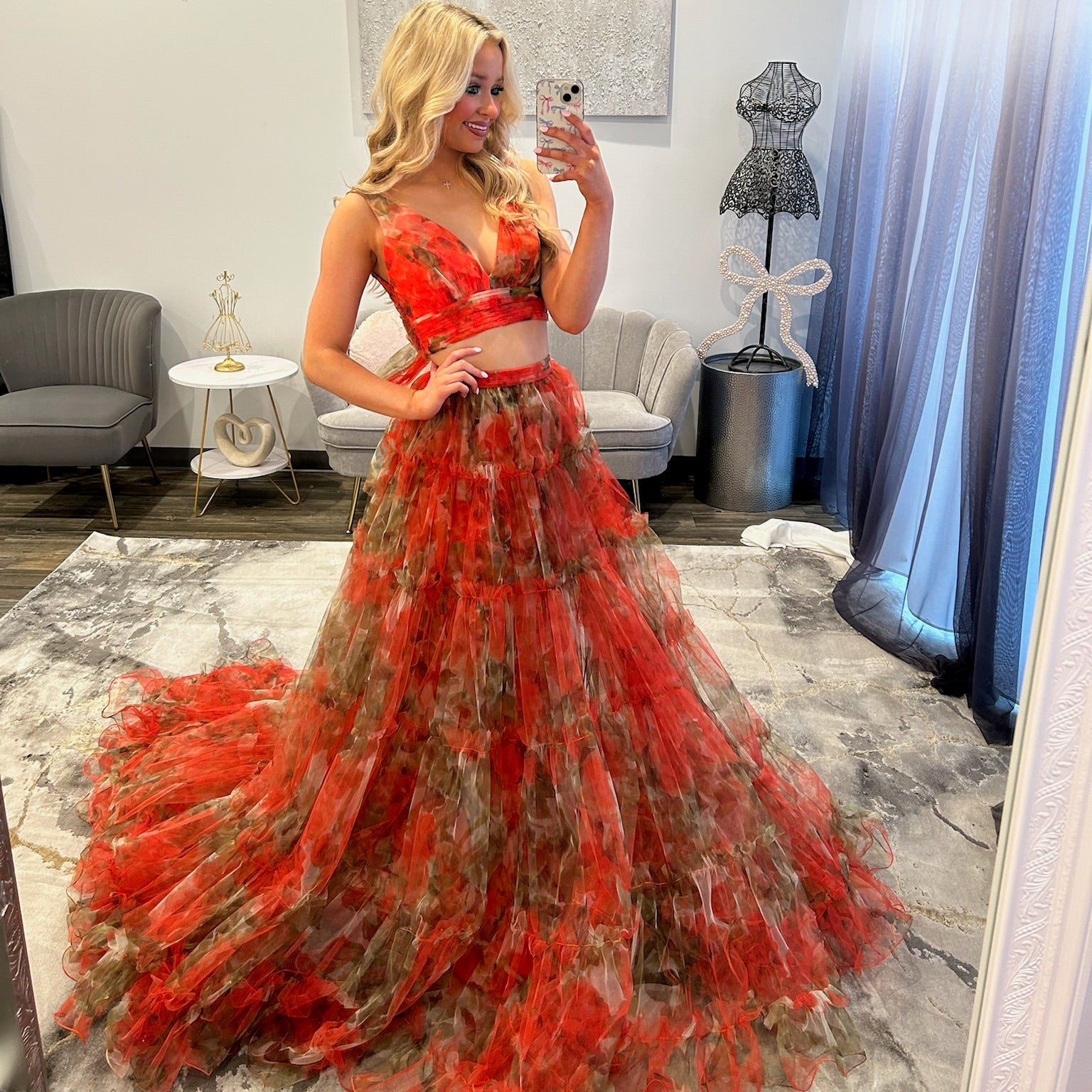 JoycesTPR Sherri Hill 56151 Orange Print Prom Dress 