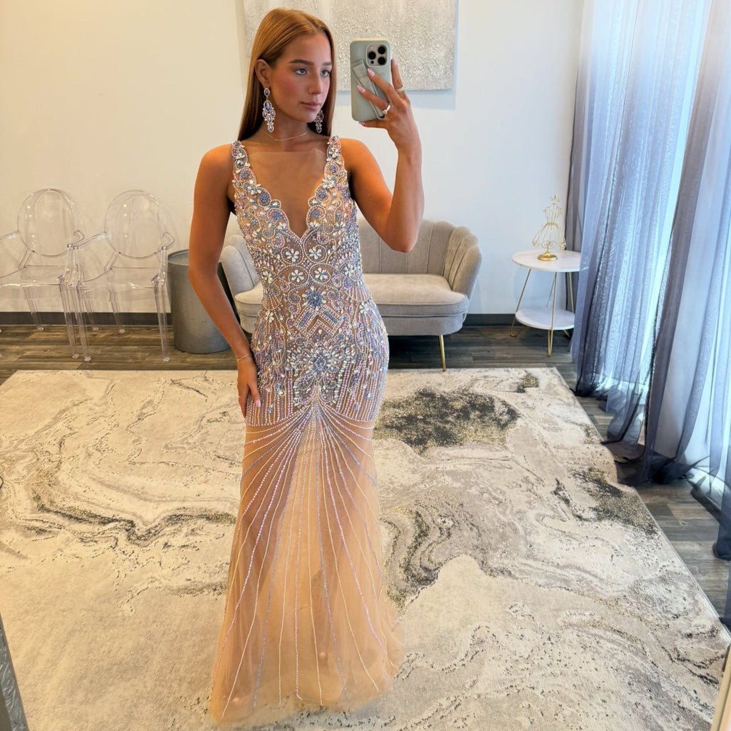 Johnathan Kayne 3084 Nude Multi Sheer Prom Dress