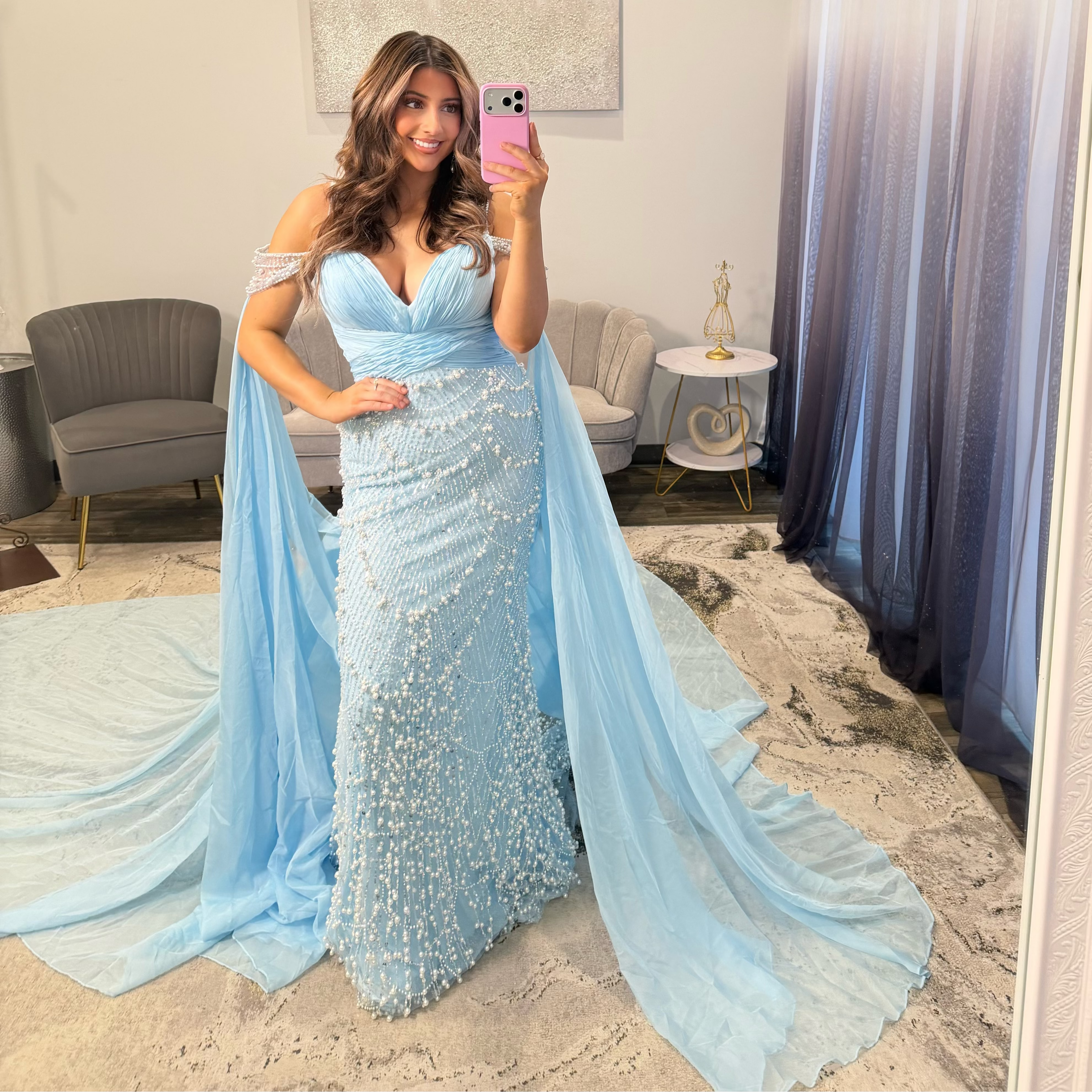 Johnathan Kayne 3211 Light Blue Pearl Prom Pageant JoycesTPR Dress