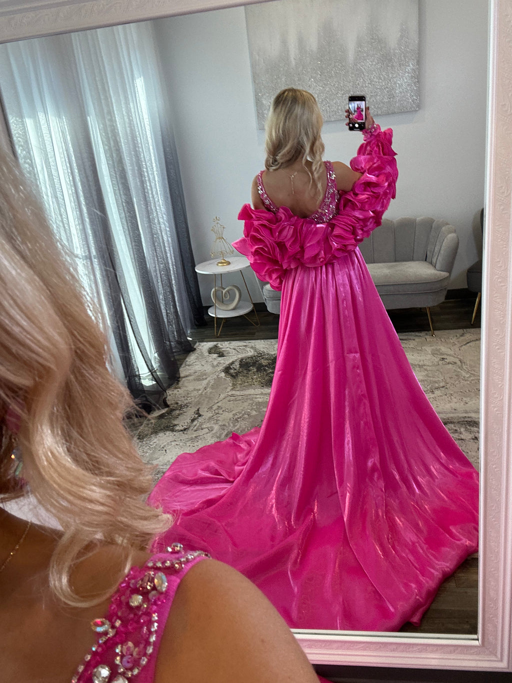 Johnathan Kayne Barbie Pink Sheer Back JoycesTPR Sheer Prom Dress