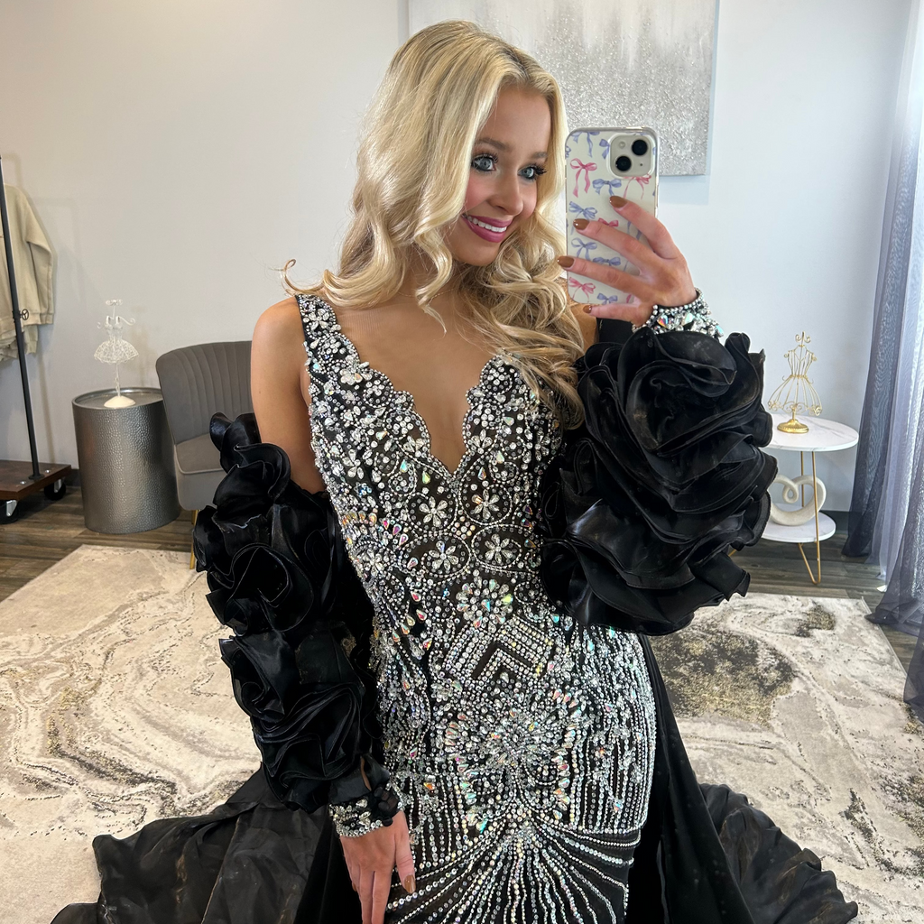 Johnathan Kayne Black Close Up JoycesTPR Sheer Prom Dress