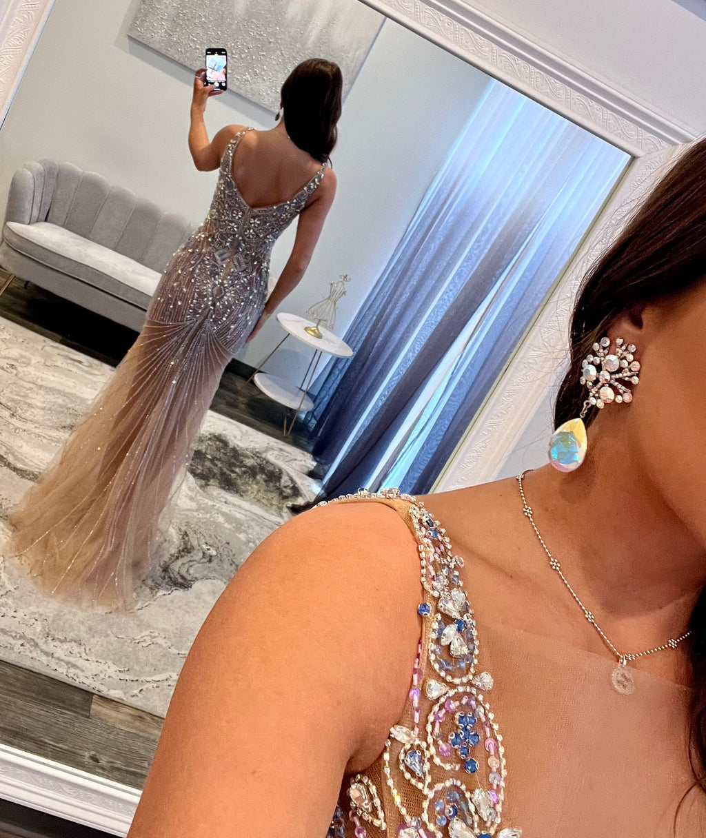 Johnathan Kayne Nude Multi JoycesTPR Sheer Prom Dress Back 