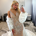 Johnathan Kayne Nude White Sheer JoycesTPR Sheer Prom Dress