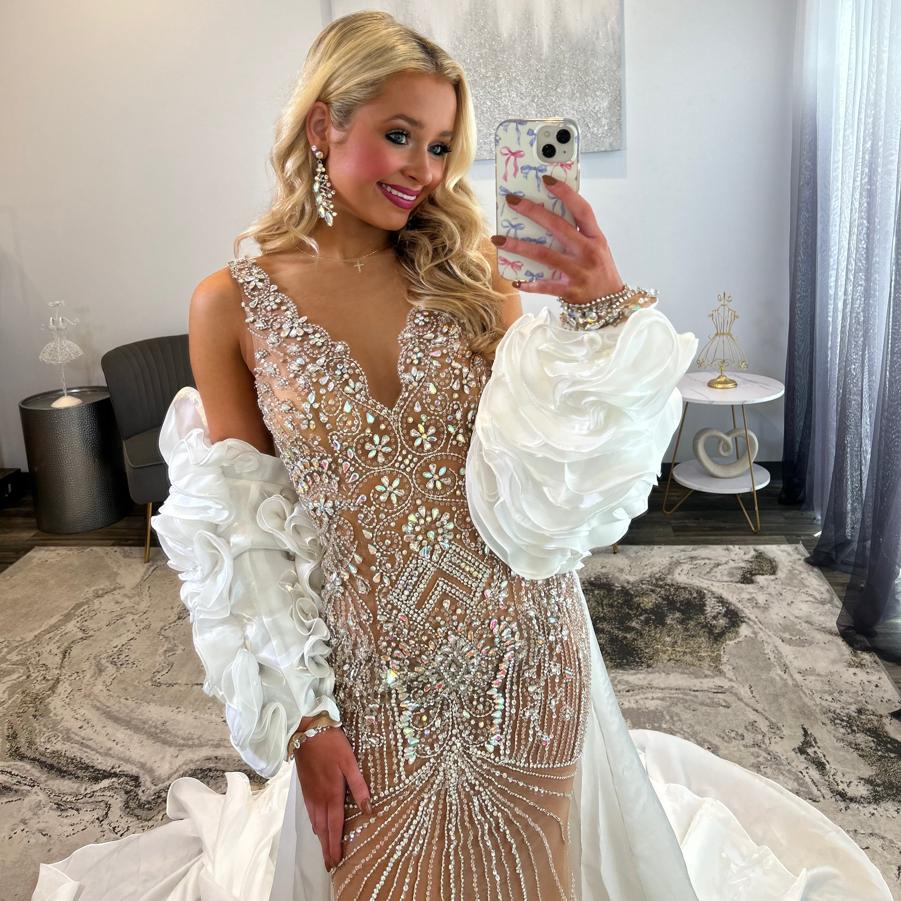 Johnathan Kayne Nude White Sheer JoycesTPR Sheer Prom Dress