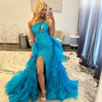 Jovani 37689 Ocean One Shoulder Prom Dress with Overskirt 