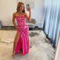 Jovani 38707 Neon Pink Prom Dress with Slit 