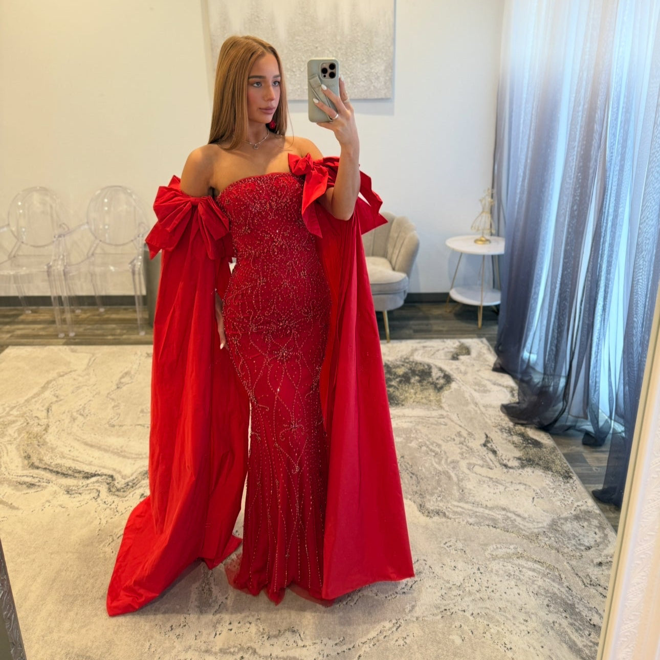 Jovani 39377 Red 1 Prom Dress with Sleeve Cape 