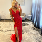 Jovani 43221 Red Prom Dress with Slit 