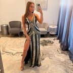 Jovani 43953 Black Gold Prom Dress with Slit 