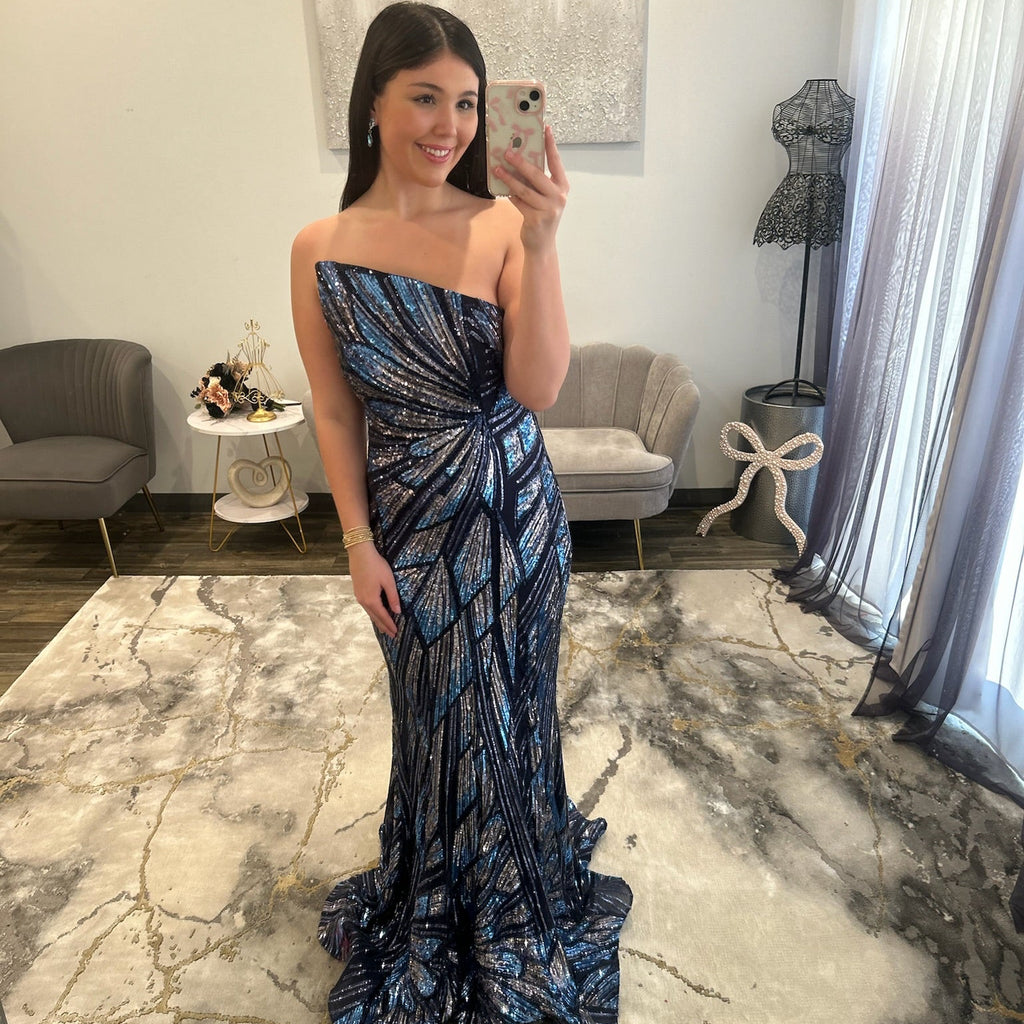 Jovani 49137 Navy Silver Prom Dress 