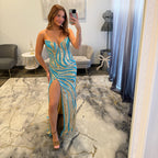 Jovani Gold Turquoise  Prom Dress 