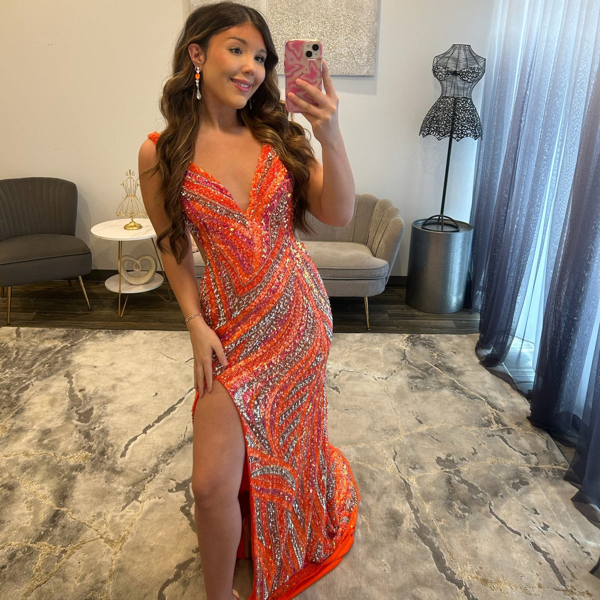 Jovani Style 47793 Orange Multi Prom Dress 