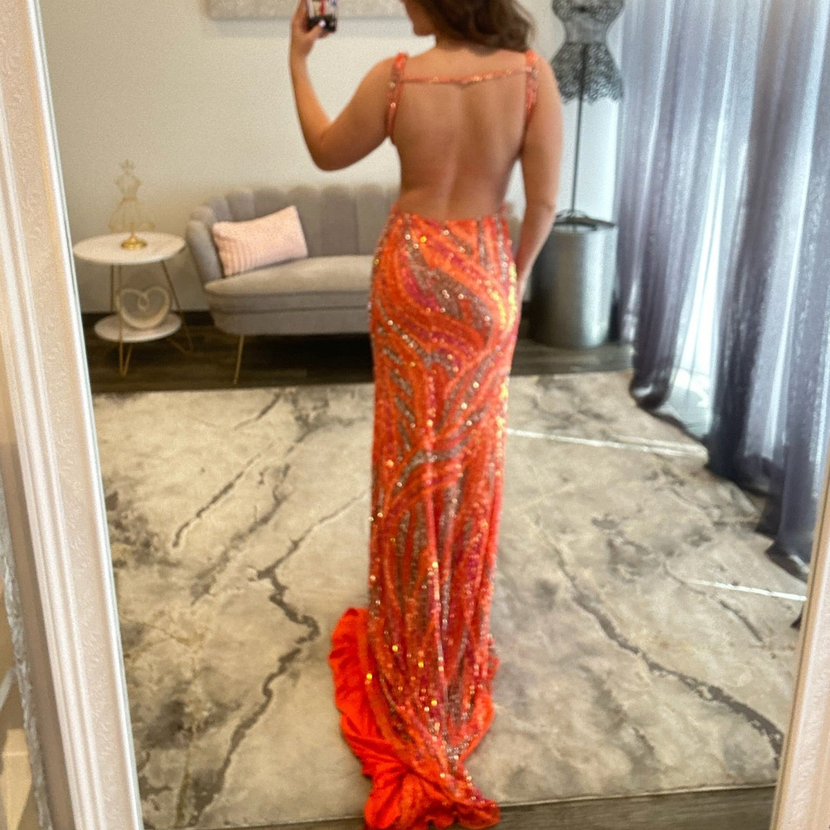 Jovani Style 47793 Orange Multi Prom Dress 