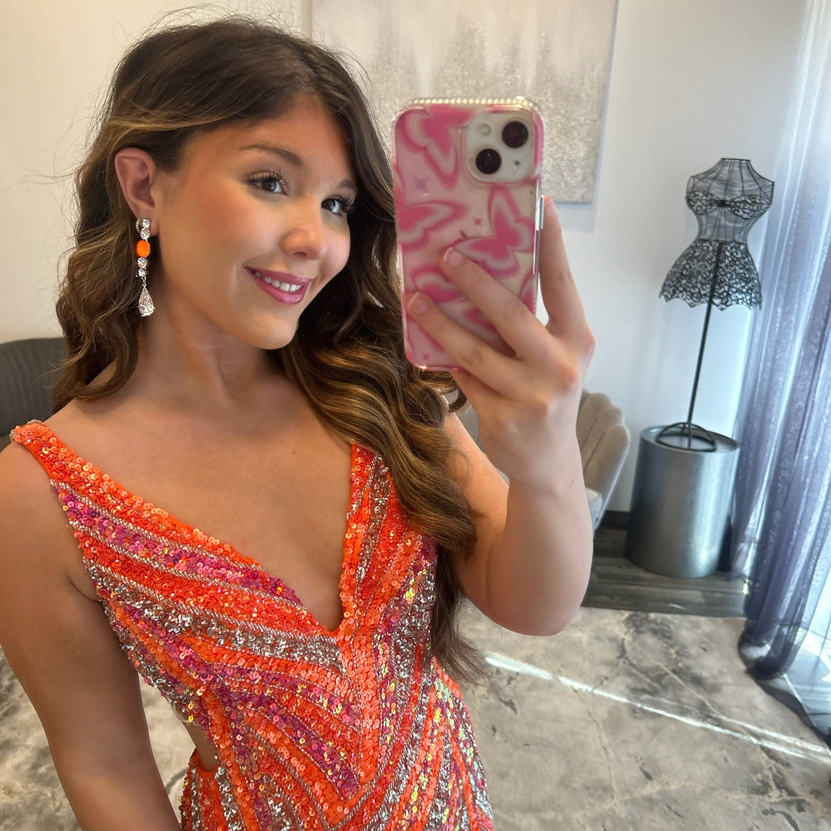 Jovani Style 47793 Orange Multi Prom Dress 