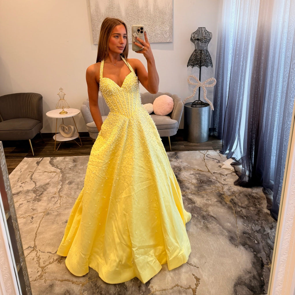 JoycesTPR Sherri Hill 8096 Yellow Silver  Prom Dress 