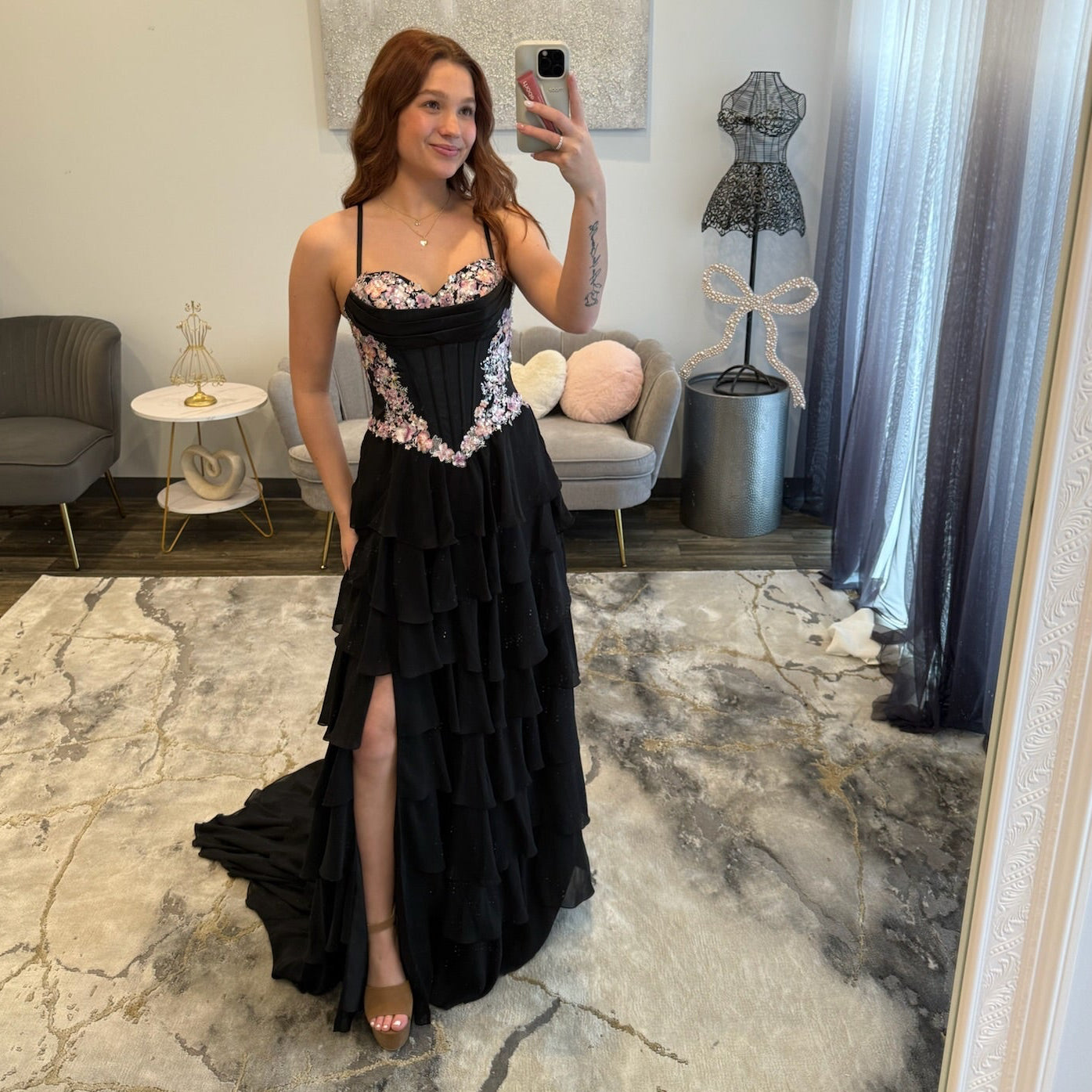 JoycesTPR Dave and Johnny 12966 Black Floral Prom Dress