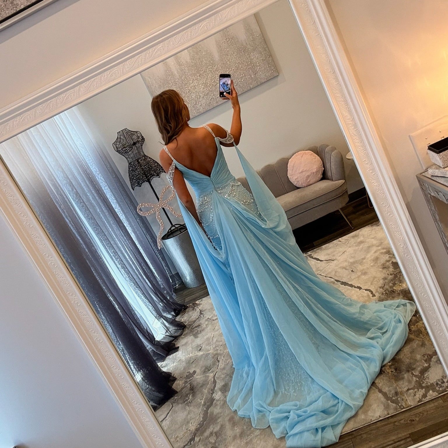 JoycesTPR Johnathan Kayne 3211 Light Blue Prom Dress Up Close Dress Back 