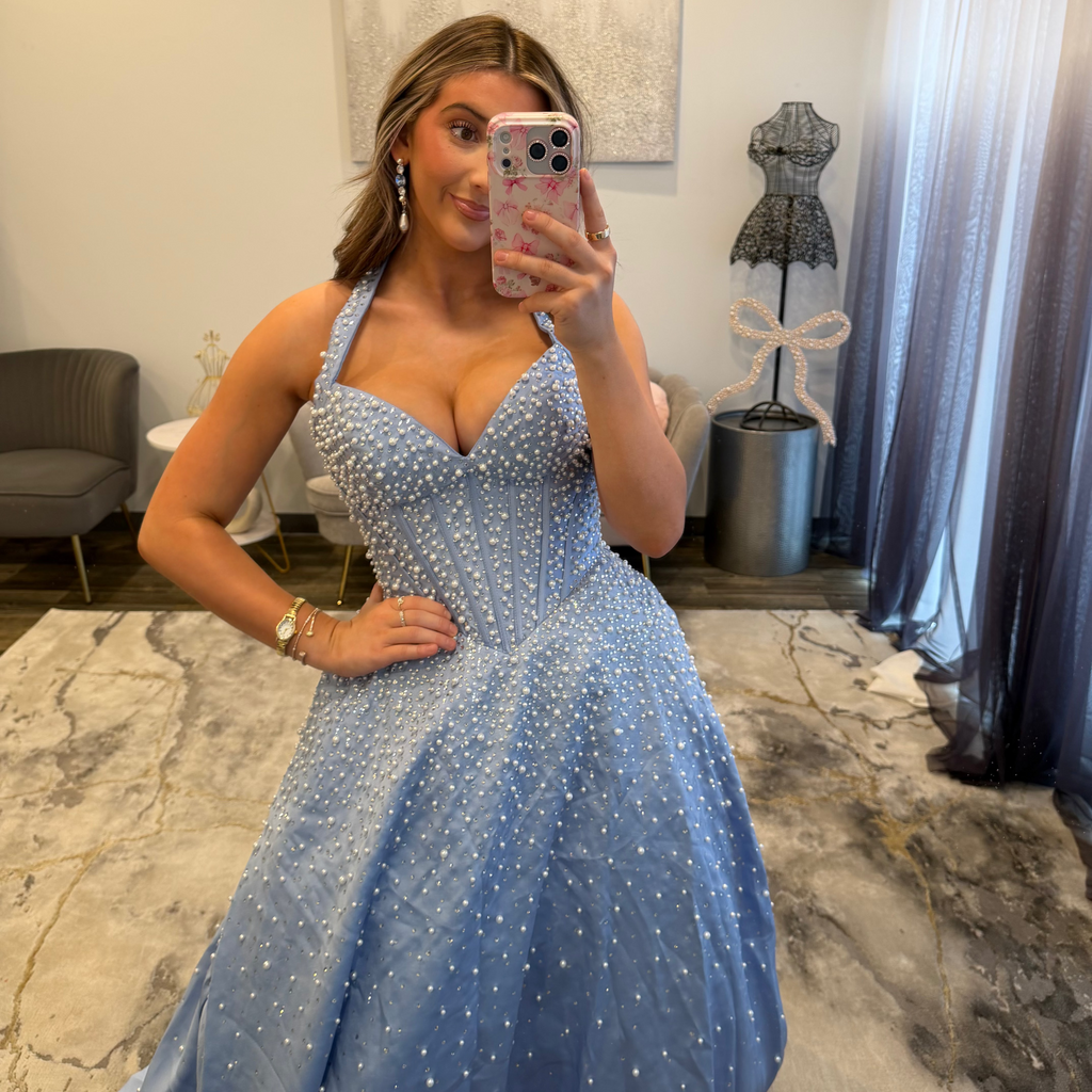 JoycesTPR Sherri Hill58096 Periwinkle Silver Prom Dress  Up Close 2026 