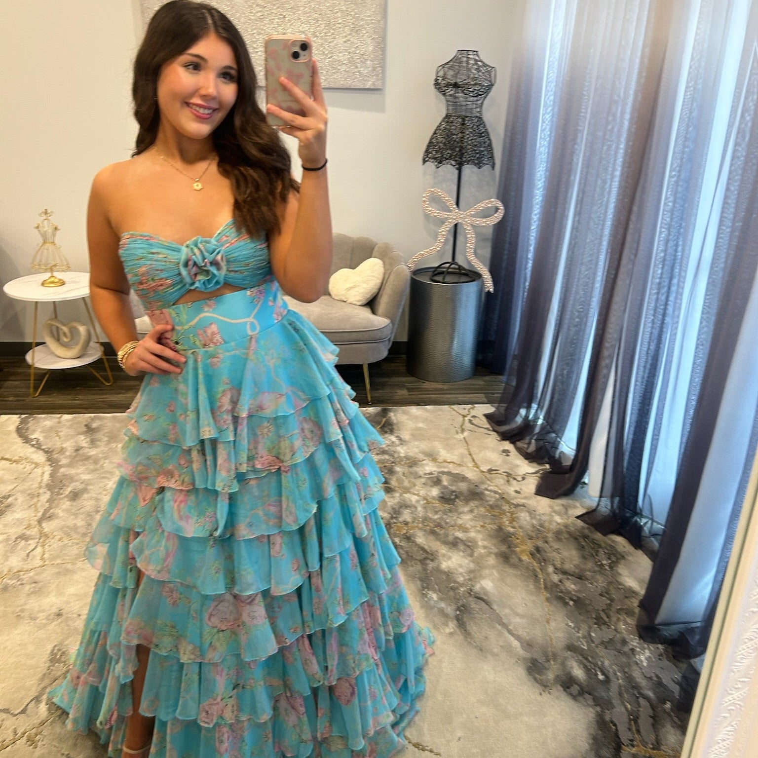 JoycesTPR Sherri Hill Aqua Floral Print 57775 Prom 