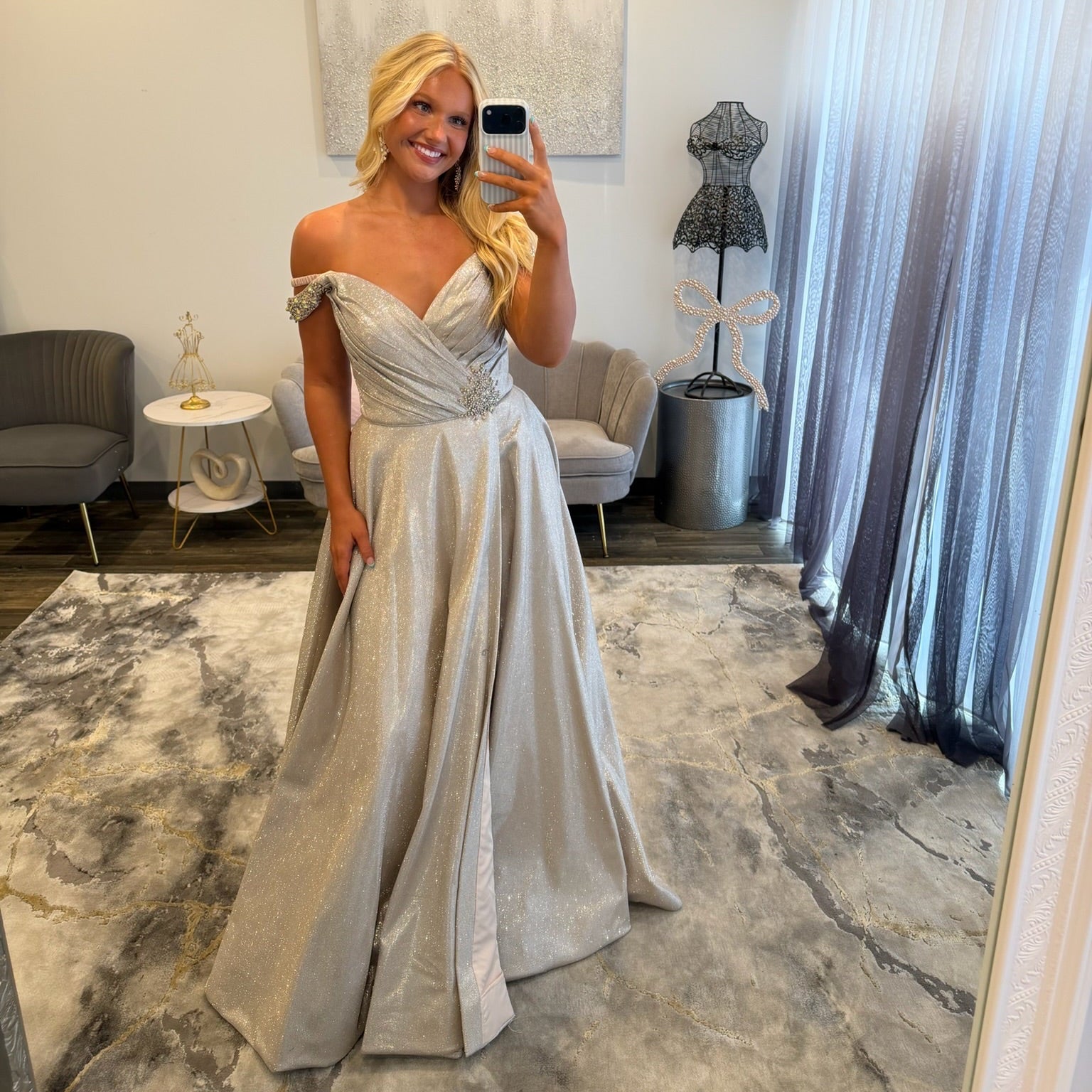 JoycesTPR Sherri Hill 53365 Nude Silver Prom Dress 