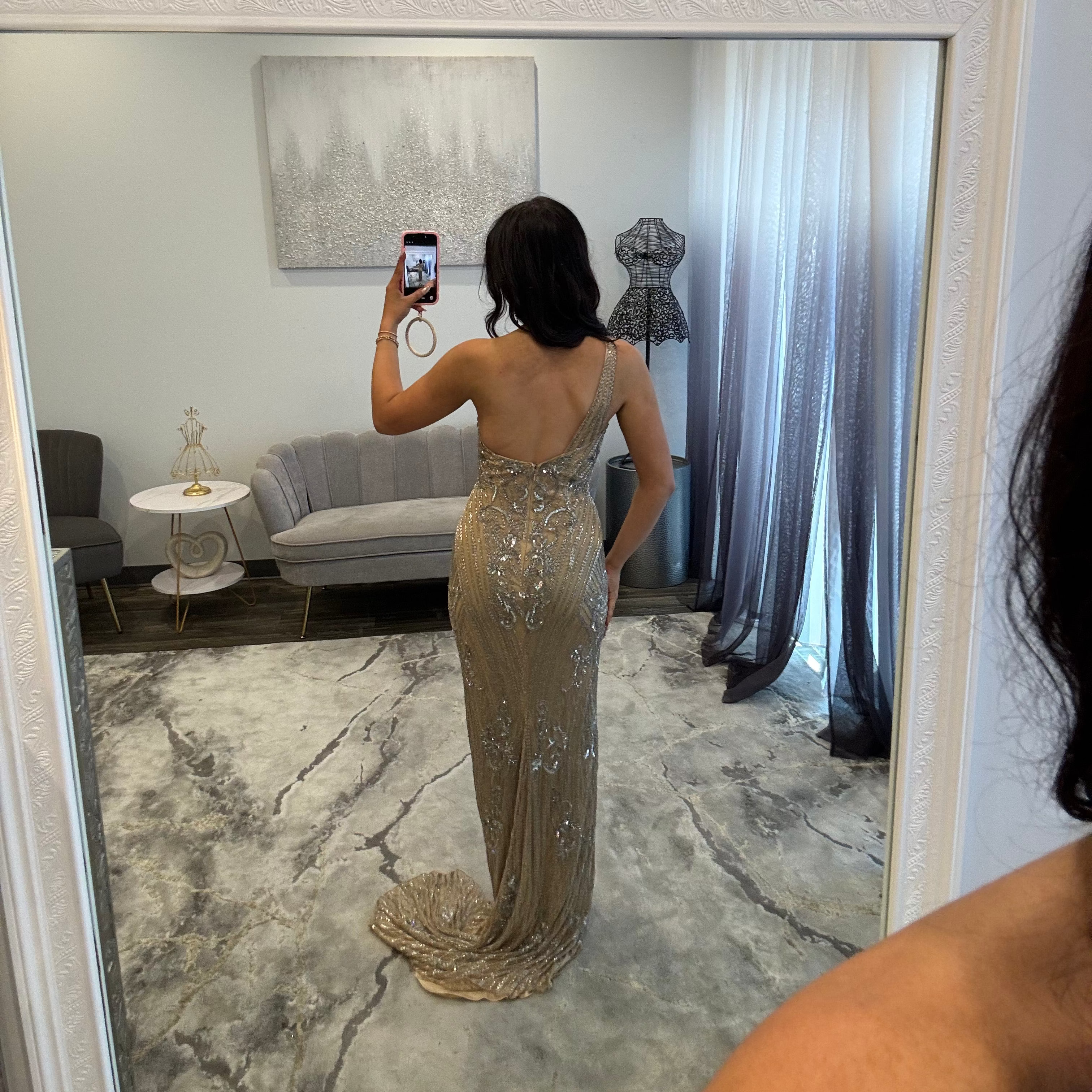 JoycesTPR Sherri Hill 55692 Nude Silver Prom