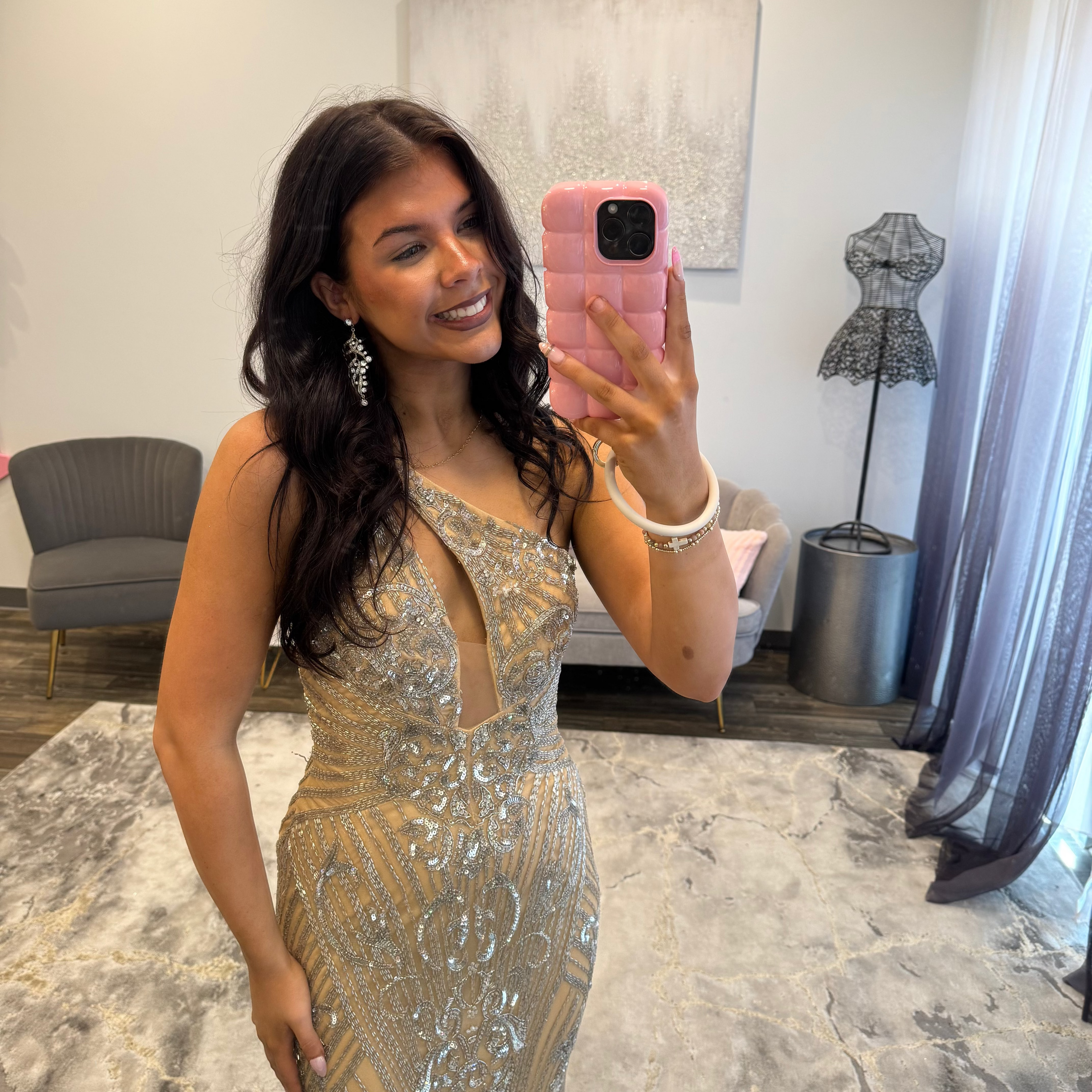 JoycesTPR Sherri Hill 55692 Nude Silver Prom