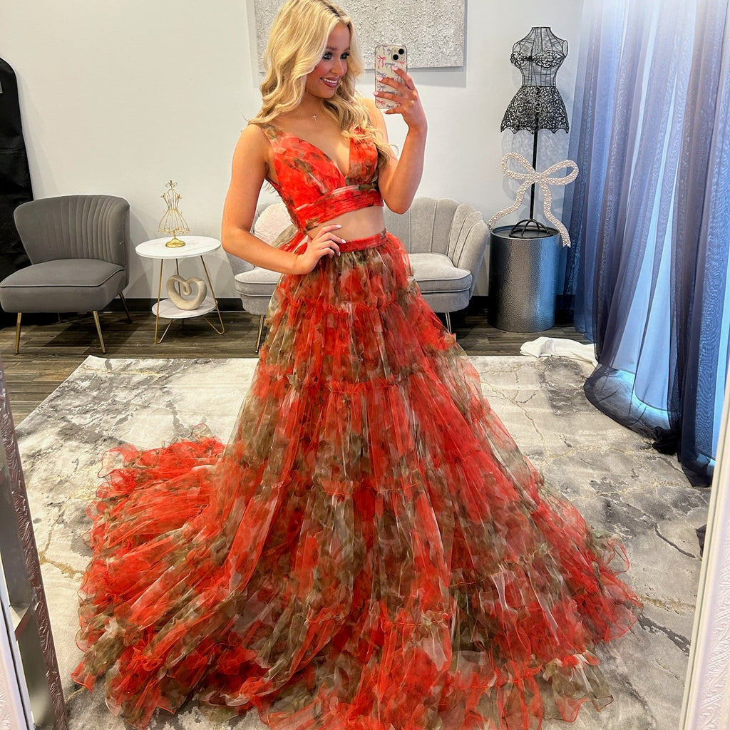 JoycesTPR Sherri Hill 56151 Orange Print Prom Dress 
