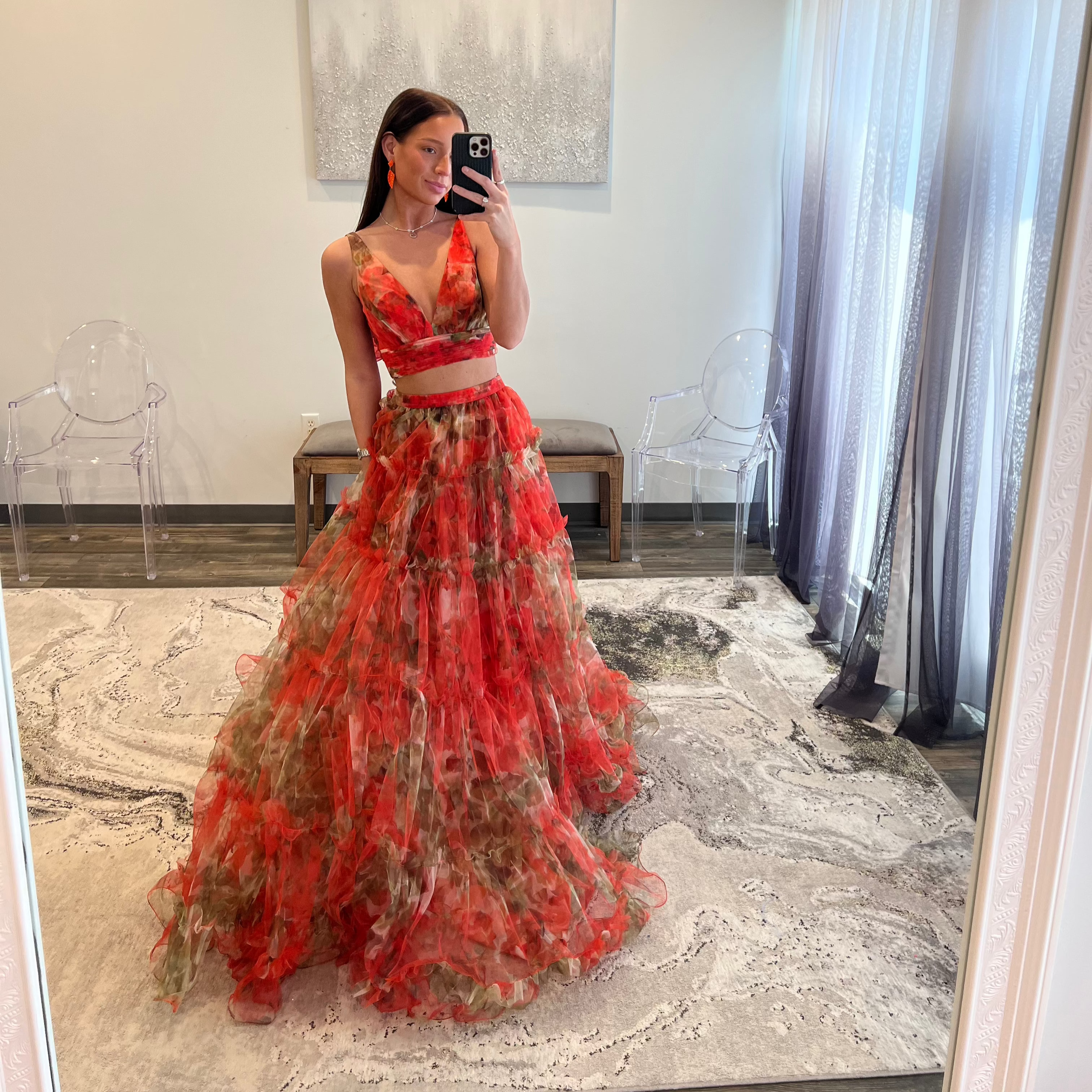 JoycesTPR Sherri Hill 56151 Orange Print Prom Dress 