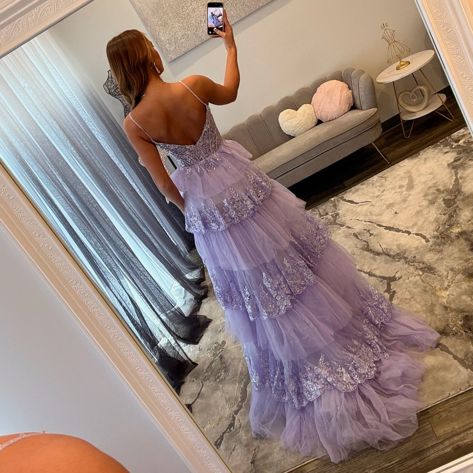 JoycesTPR Sherri Hill 56982 Lilac Prom Dress w Slit Up Close 