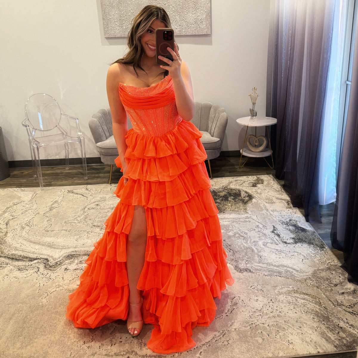 JoycesTPR Sherri Hill 57288 Orange Prom Dress