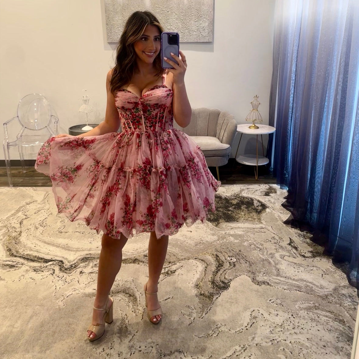 JoycesTPR Sherri Hill 57380 Blush Pink Print Short Dress