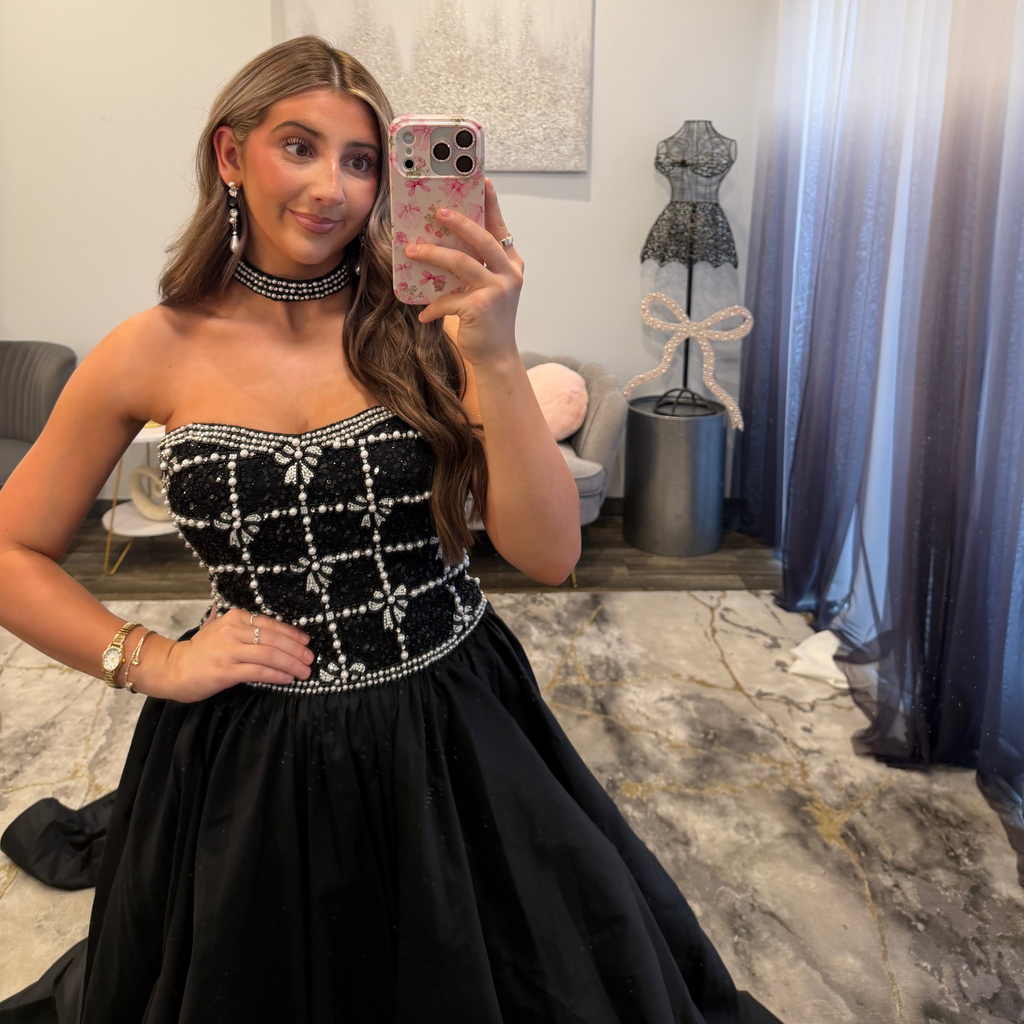JoycesTPR Sherri Hill 57496 Black Silver Ivory  Prom Dress  Up Close 2026 