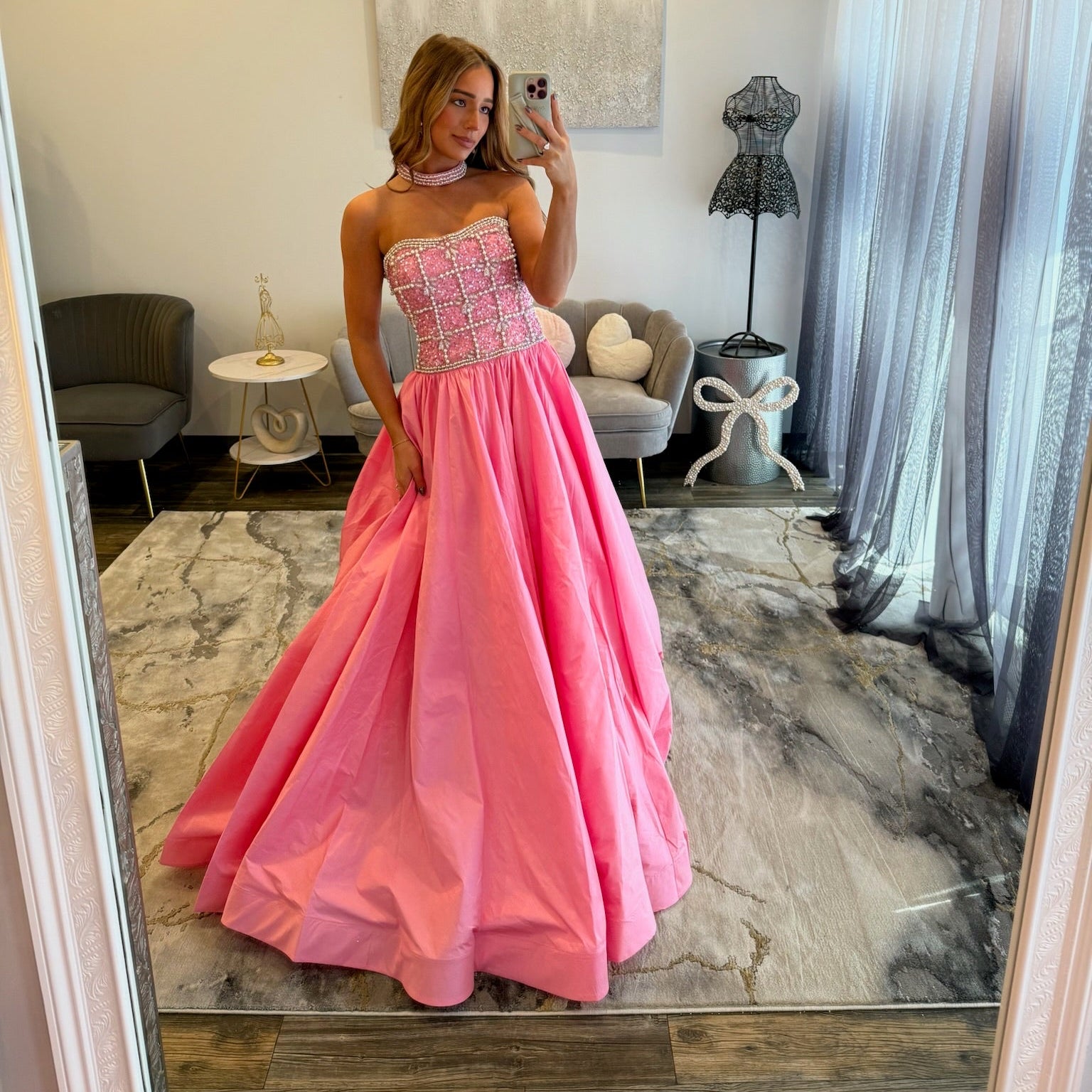 JoycesTPR Sherri Hill 57496 Candy Pink Ivory Silver Prom Dress 