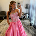 JoycesTPR Sherri Hill 57496 Candy Pink Ivory Silver Prom Dress  Up Close 