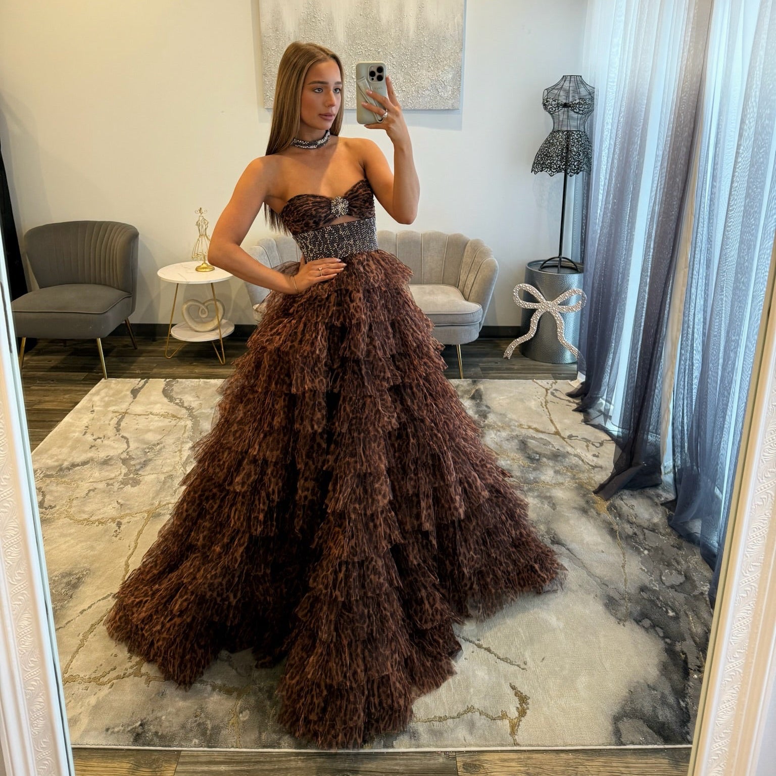 JoycesTPR Sherri Hill 57510 Cheetah Prom Dress with Choker