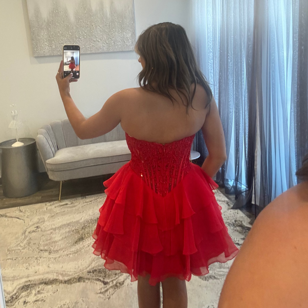 JoycesTPR Sherri Hill 57572 Red Ruffled Short Dress Back