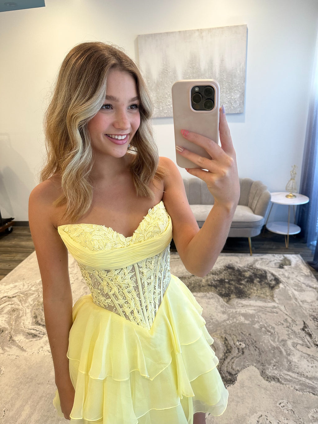 JoycesTPR Sherri Hill 57572 Yellow Ruffled Short Dress 