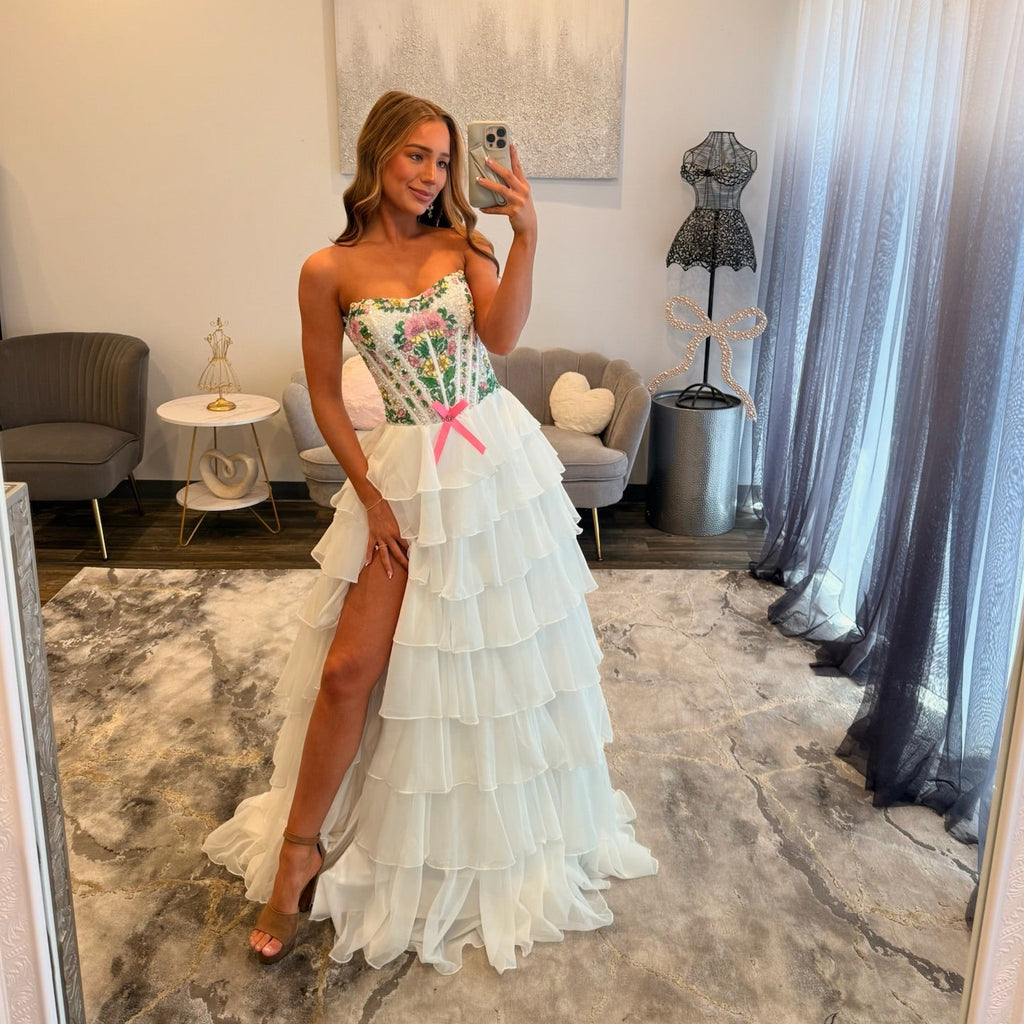 JoycesTPR Sherri Hill 57750 Ivory Multi Floral Prom Dress 