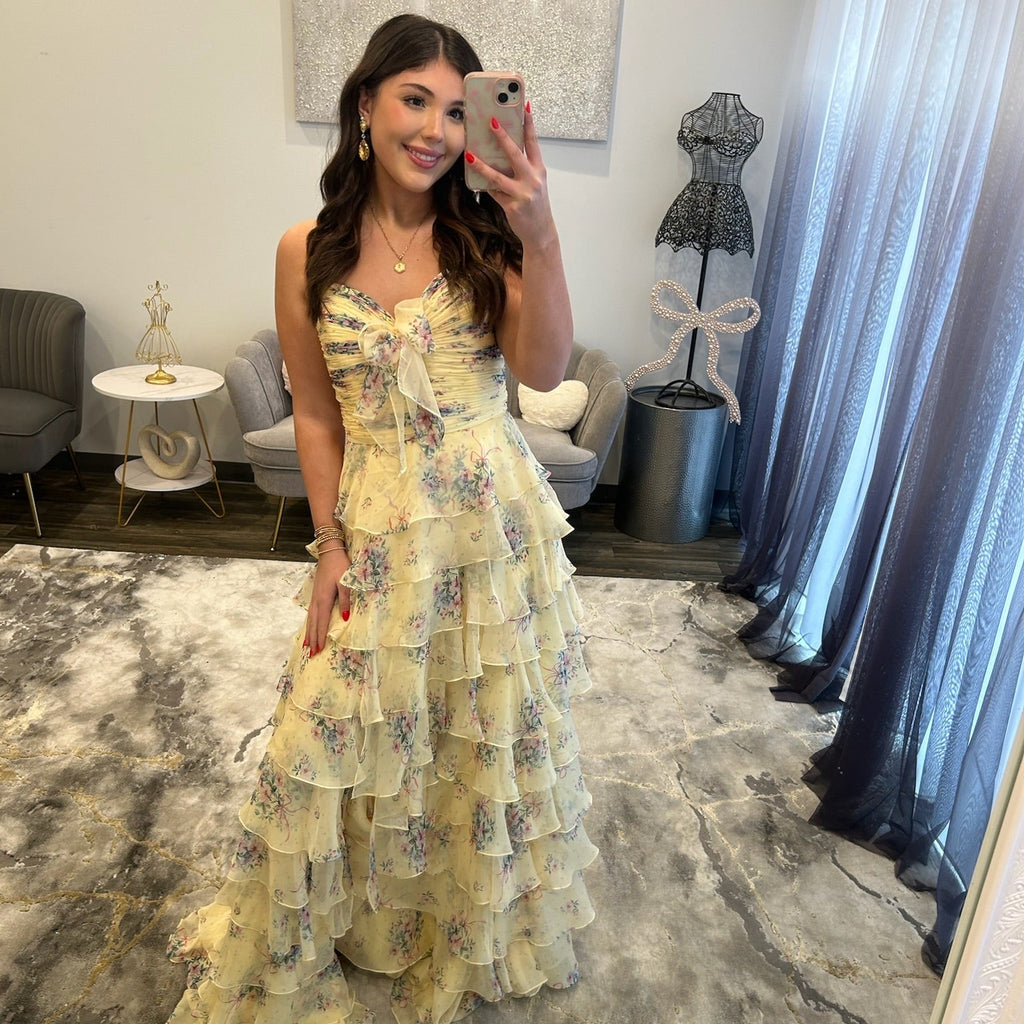 JoycesTPR Sherri Hill 57907 Yellow Print Prom Dress