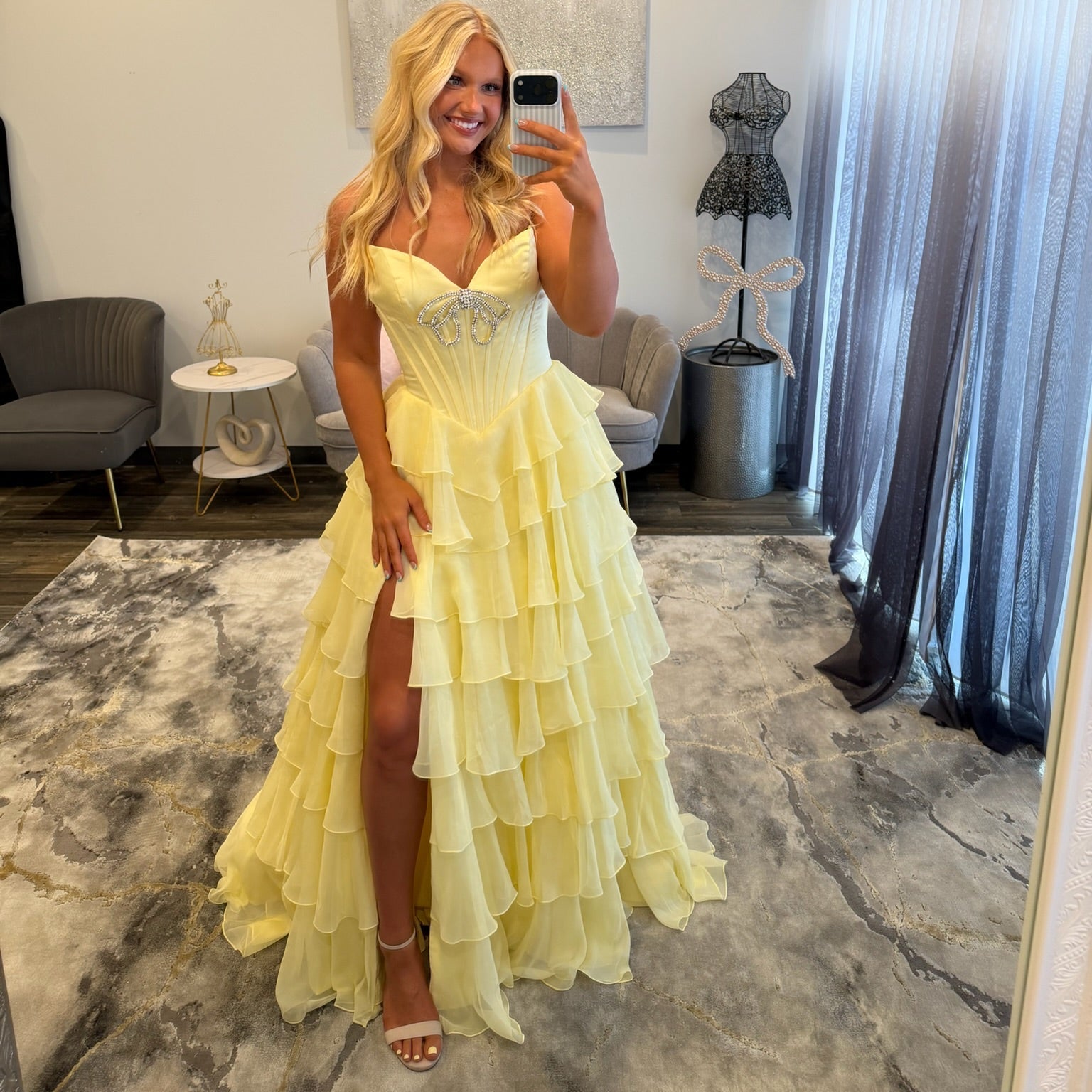 JoycesTPR Sherri Hill 57936 Yellow Prom Dress w Bow