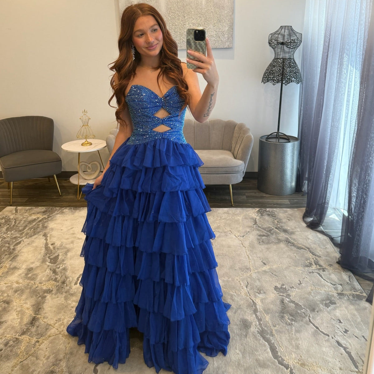 JoycesTPR Sherri Hill 58011 Royal Blue Ruffled Prom Dress 