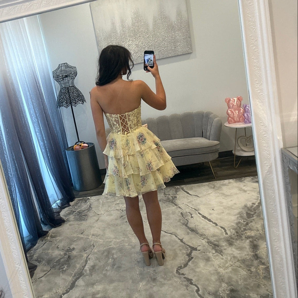 JoycesTPR Sherri Hill 58058 Yellow Print Close Back 