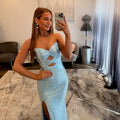 JoycesTPR Sherri Hill 58094 Light Blue Silver Prom Dress Close Up