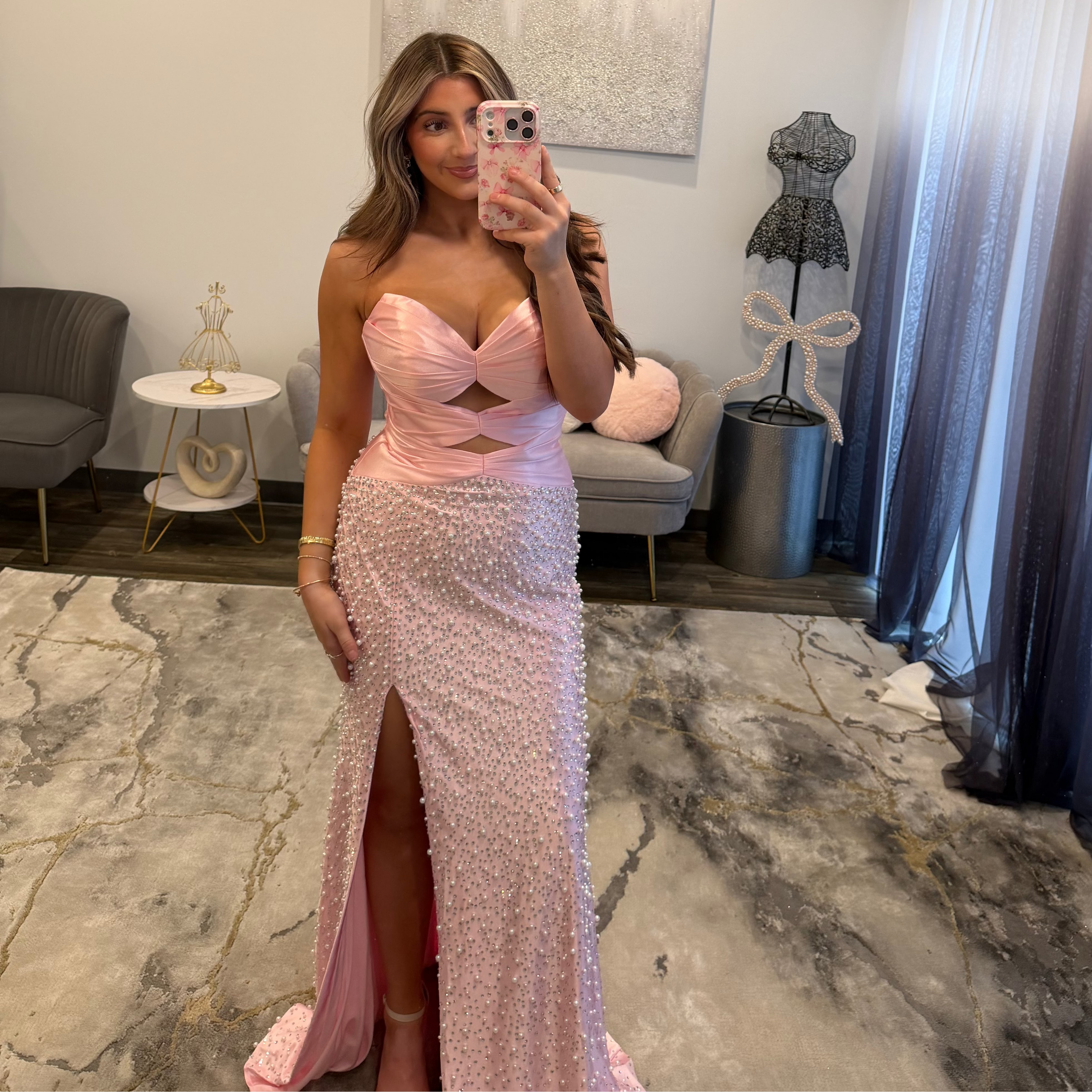 JoycesTPR Sherri Hill 58094 Pink Silver Prom Dress Close Up