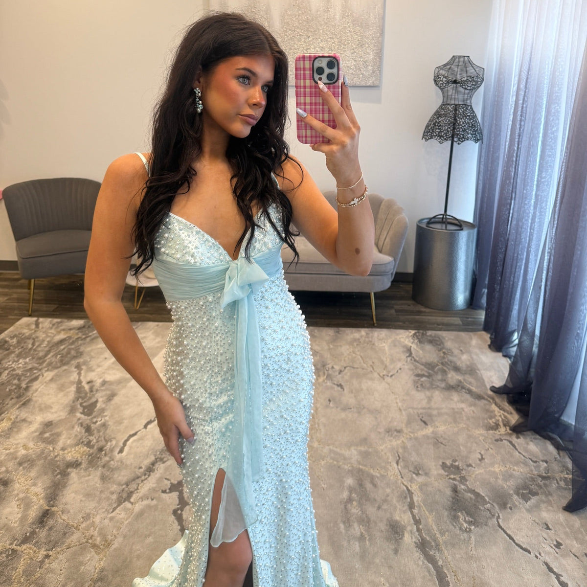 JoycesTPR Sherri Hill 58097 Aqua Silver Prom Dress